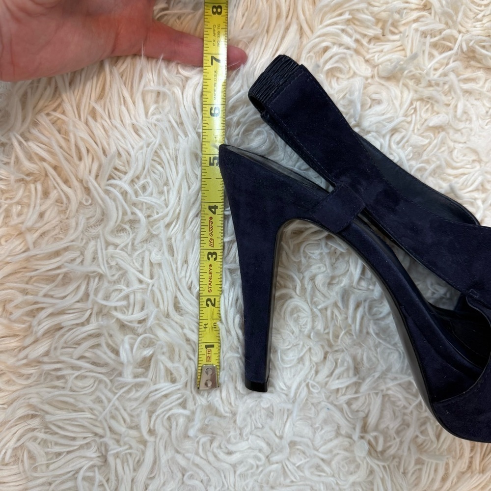 DVF Diane Von Furstenberg Zia Suede 5" Heels Platform Sandals navy blue SZ 8.5M - Picture 9 of 10